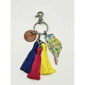 Sakroots Pewter Multicolor Enamel Owl Bag Charm Keychain with Tassels